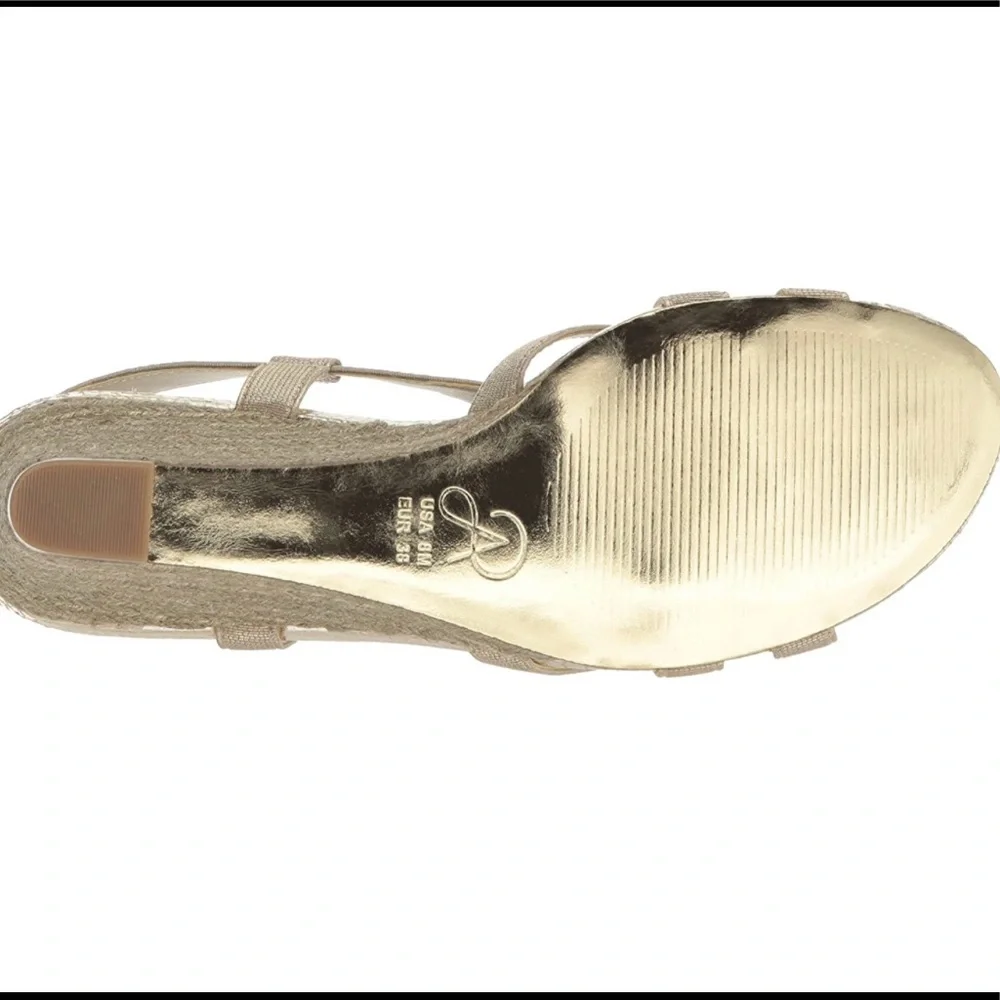 NWT Adrianna Papell Alba Platino Metallic gold and tan wedges / 9.5 / Inc. box - Picture 3 of 16